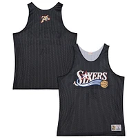 Men's Mitchell & Ness Black/White Philadelphia 76ers Hardwood Classics Reversible Mesh Practice Jersey