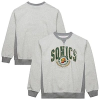 Men's Mitchell & Ness Heather Gray Seattle SuperSonics Hardwood Classics Vintage Logo Pullover Sweatshirt