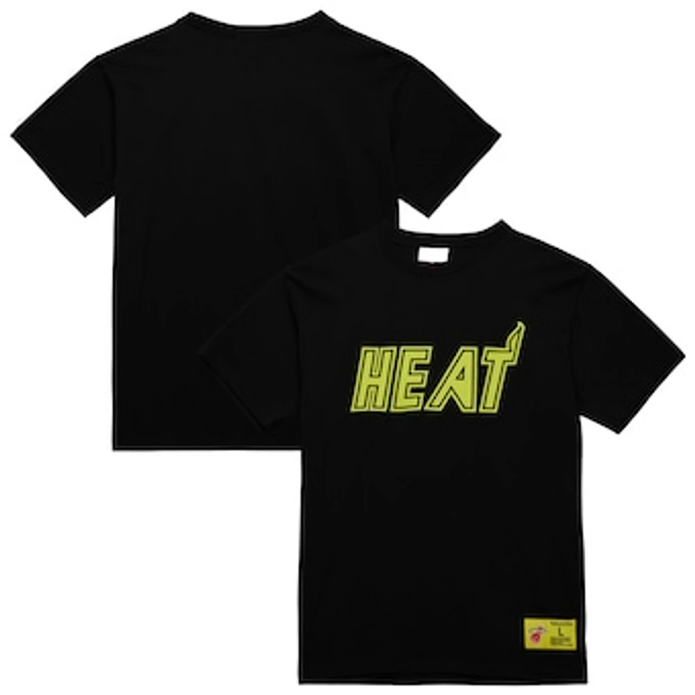 Men's Mitchell & Ness Black Miami Heat Hardwood Classics Neon Nights Premium T-Shirt