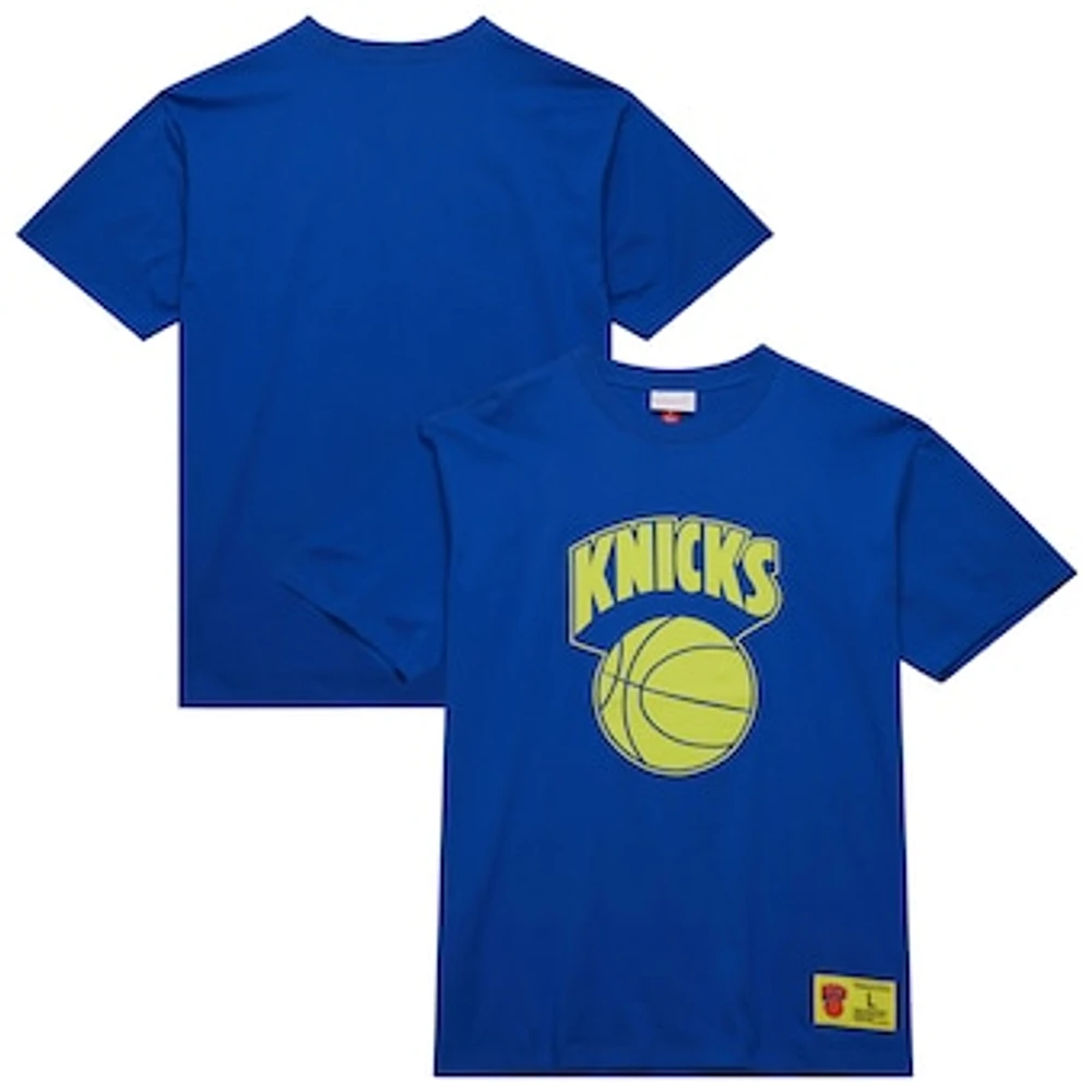 Men's Mitchell & Ness Blue New York Knicks Hardwood Classics Neon Nights Premium T-Shirt