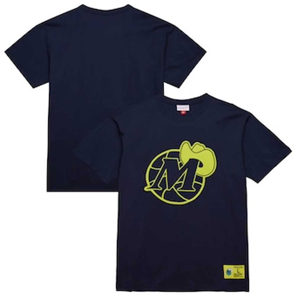 Men's Mitchell & Ness Navy Dallas Mavericks Hardwood Classics Neon Nights Premium T-Shirt