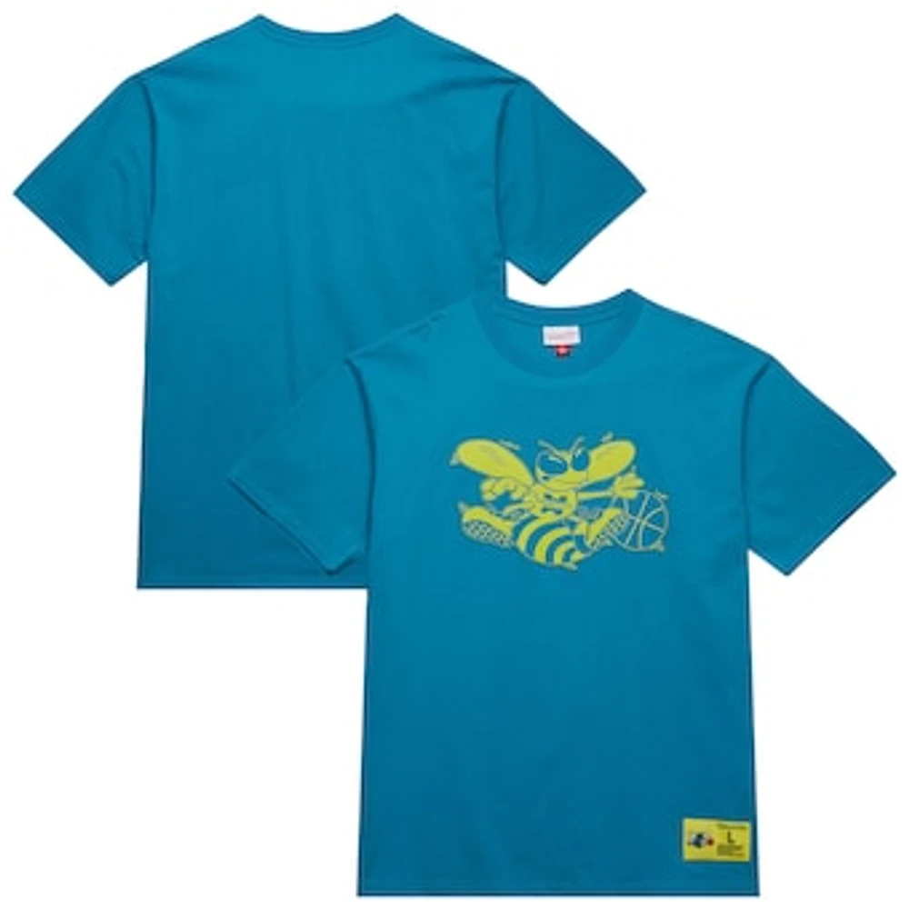 Men's Mitchell & Ness Teal Charlotte Hornets Hardwood Classics Neon Nights Premium T-Shirt