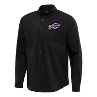 Men's Antigua Black Buffalo Bills Flight Woven Tri-Blend Long Sleeve Button-Down Shirt
