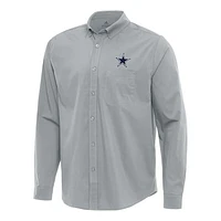 Men's Antigua Gray Dallas Cowboys Flight Woven Tri-Blend Long Sleeve Button-Down Shirt