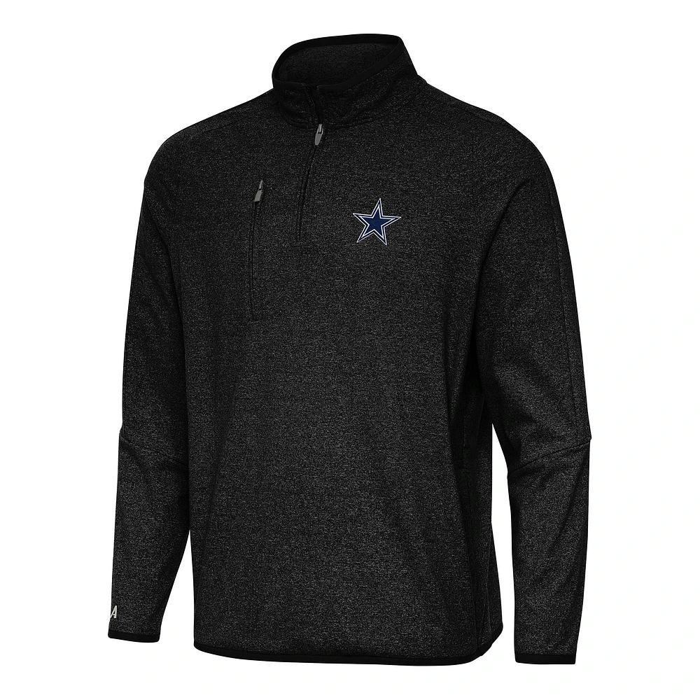 Men's Antigua Heather Black Dallas Cowboys Certain Tri-Blend Quarter-Zip Top