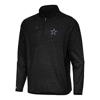 Men's Antigua Heather Black Dallas Cowboys Certain Tri-Blend Quarter-Zip Top