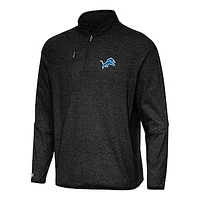 Men's Antigua Heather Black Detroit Lions Certain Tri-Blend Quarter-Zip Top