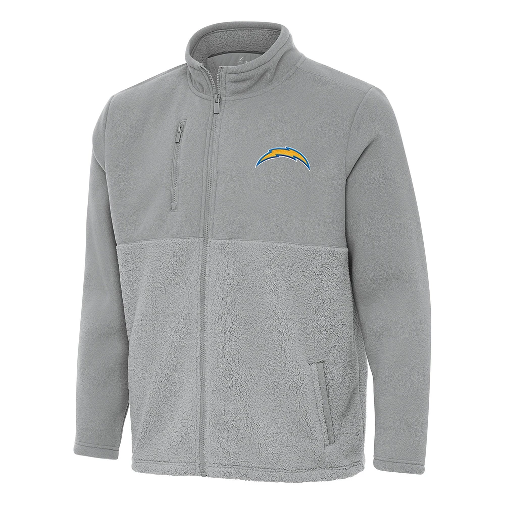 Men's Antigua Gray Los Angeles Chargers Daily Fused Full-Zip Jacket