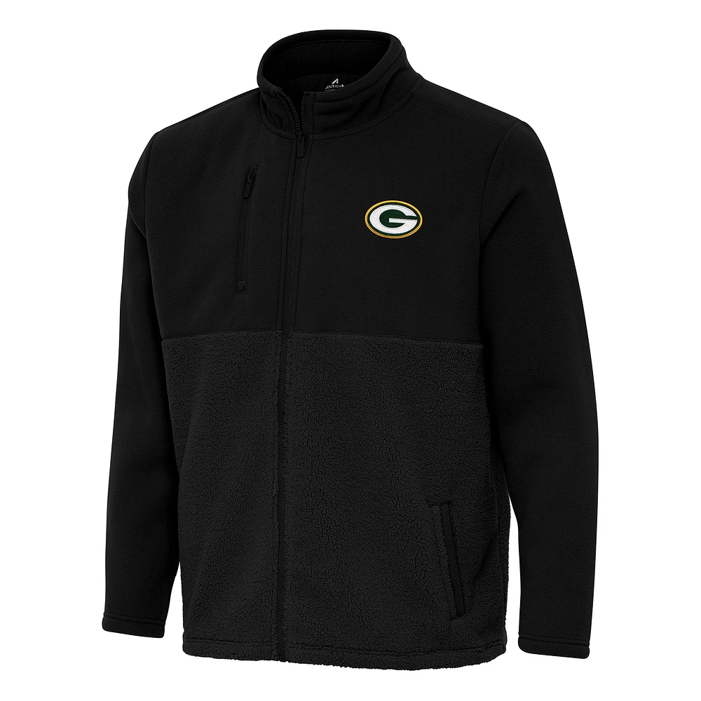 Men's Antigua Black Green Bay Packers Daily Fused Full-Zip Jacket