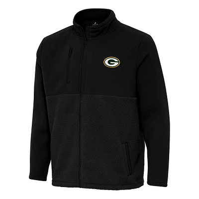 Men's Antigua Black Green Bay Packers Daily Fused Full-Zip Jacket