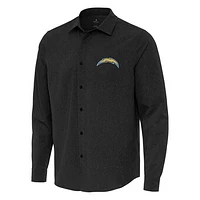 Men's Antigua Black Los Angeles Chargers Exposure Woven Long Sleeve Button-Up Shirt