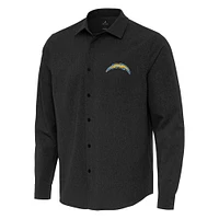 Men's Antigua Black Los Angeles Chargers Exposure Woven Long Sleeve Button-Up Shirt