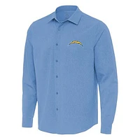 Men's Antigua Powder Blue Los Angeles Chargers Exposure Woven Long Sleeve Button-Up Shirt
