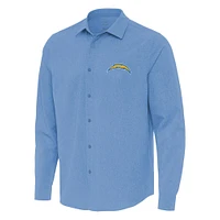 Men's Antigua Powder Blue Los Angeles Chargers Exposure Woven Long Sleeve Button-Up Shirt