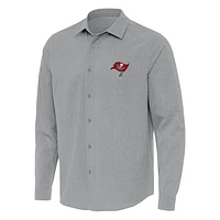 Men's Antigua Gray Tampa Bay Buccaneers Exposure Woven Long Sleeve Button-Up Shirt