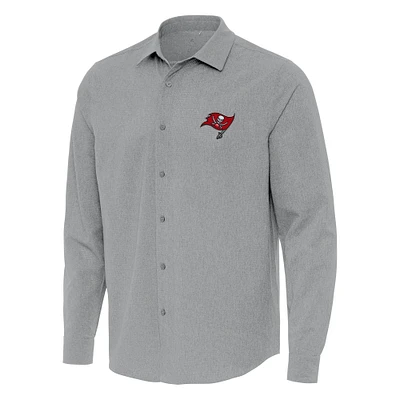 Men's Antigua Gray Tampa Bay Buccaneers Exposure Woven Long Sleeve Button-Up Shirt
