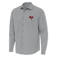 Men's Antigua Gray Tampa Bay Buccaneers Exposure Woven Long Sleeve Button-Up Shirt
