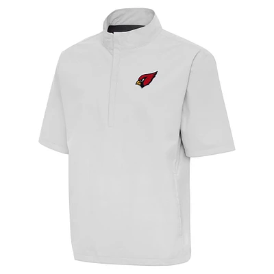 Men's Antigua Heather Gray Arizona Cardinals Brisk Short Sleeve Quarter-Zip Windshirt