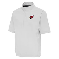 Men's Antigua Heather Gray Arizona Cardinals Brisk Short Sleeve Quarter-Zip Windshirt