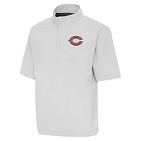 Men's Antigua Heather Gray Chicago Bears Brisk Short Sleeve Quarter-Zip Windshirt