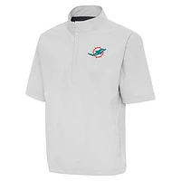 Men's Antigua Heather Gray Miami Dolphins Brisk Short Sleeve Quarter-Zip Windshirt