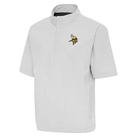Men's Antigua Heather Gray Minnesota Vikings Brisk Short Sleeve Quarter-Zip Windshirt