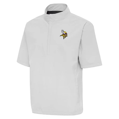 Men's Antigua Heather Gray Minnesota Vikings Brisk Short Sleeve Quarter-Zip Windshirt