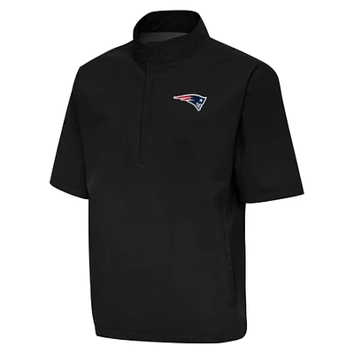 Men's Antigua Black New England Patriots Brisk Short Sleeve Quarter-Zip Windshirt