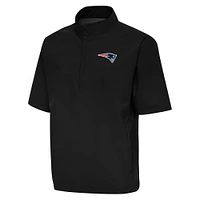 Men's Antigua Black New England Patriots Brisk Short Sleeve Quarter-Zip Windshirt