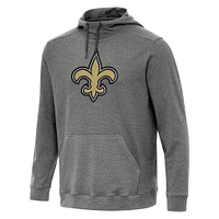 Men's Antigua Heather Black New Orleans Saints Cloud Pullover Hoodie