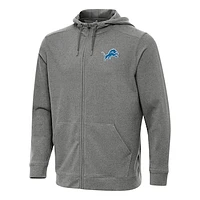 Men's Antigua Heather Black Detroit Lions Effortless Full-Zip Hoodie