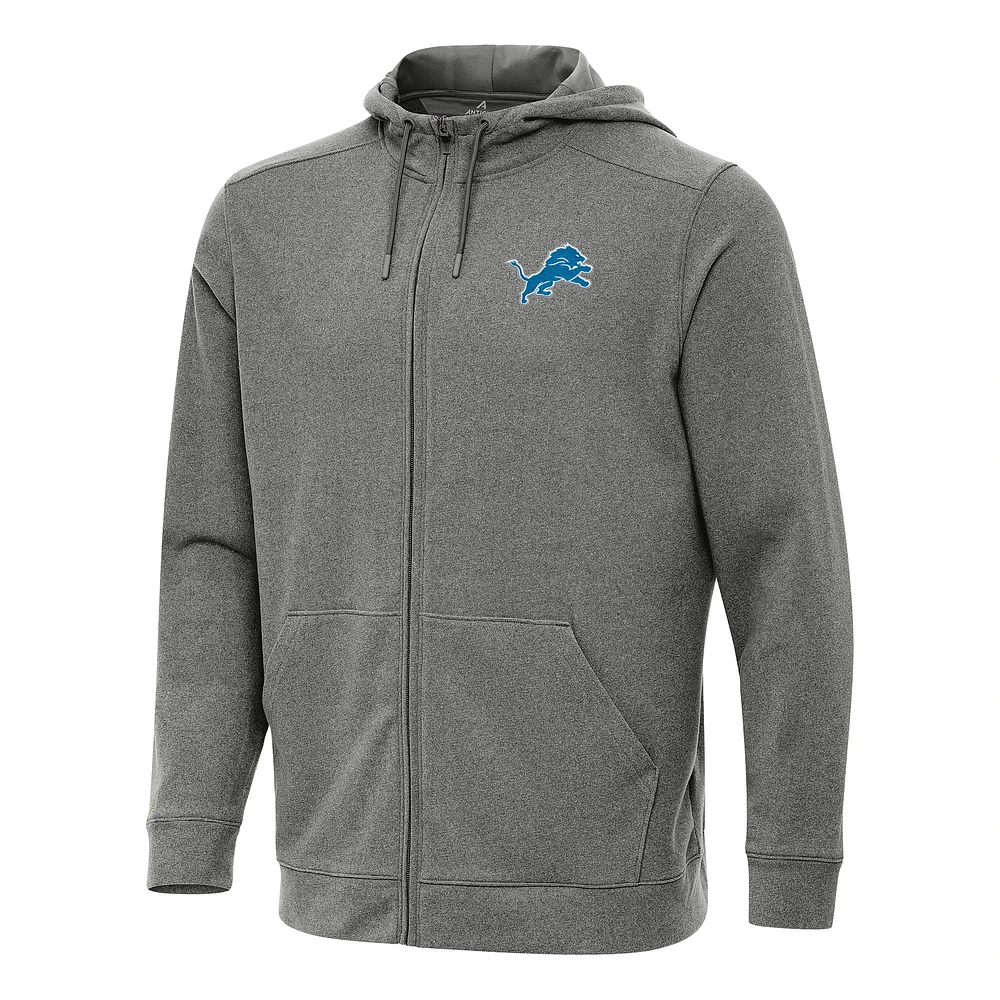 Men's Antigua Heather Black Detroit Lions Effortless Full-Zip Hoodie