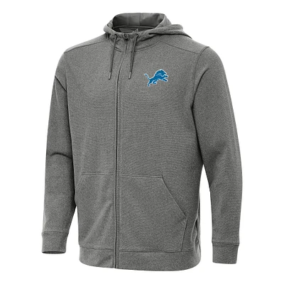 Men's Antigua Heather Black Detroit Lions Effortless Full-Zip Hoodie