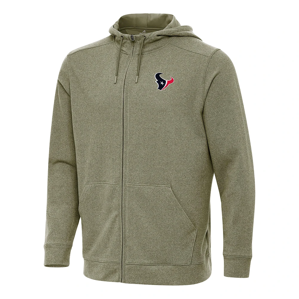 Men's Antigua Olive Houston Texans Effortless Full-Zip Hoodie