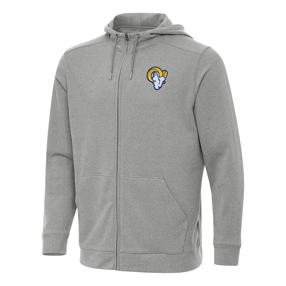 Men's Antigua Heather Gray Los Angeles Rams Effortless Full-Zip Hoodie