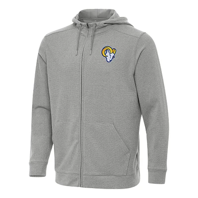 Men's Antigua Heather Gray Los Angeles Rams Effortless Full-Zip Hoodie