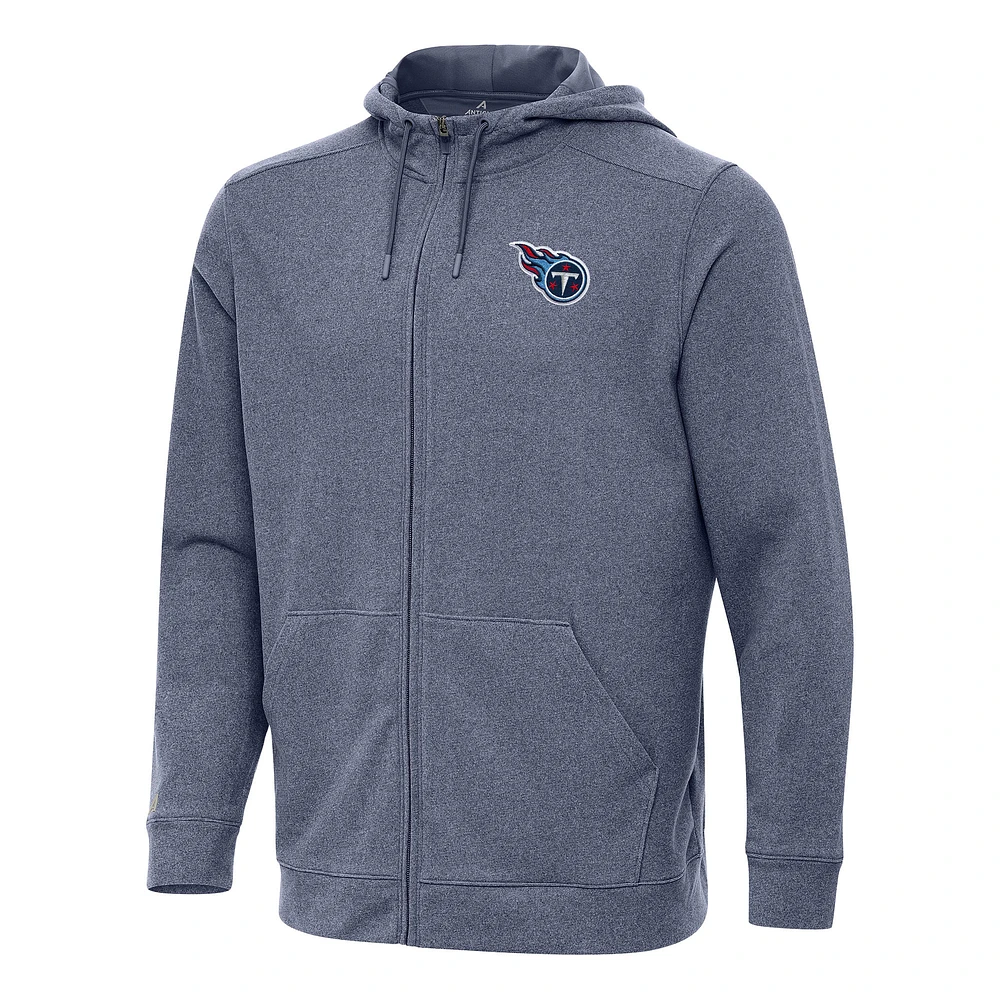 Men's Antigua Heather Navy Tennessee Titans Effortless Full-Zip Hoodie