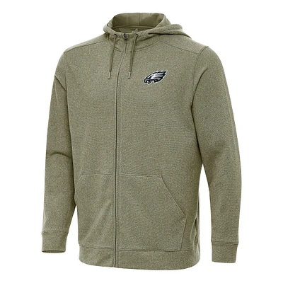 Men's Antigua Olive Philadelphia Eagles Effortless Full-Zip Hoodie