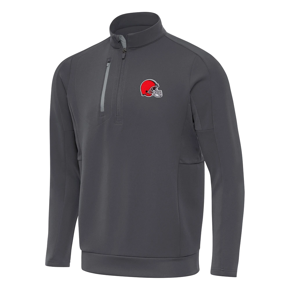 Men's Antigua Pewter Cleveland Browns Generation Quarter-Zip Pullover Top