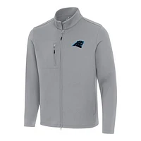 Men's Antigua Gray Carolina Panthers Objection Full-Zip Jacket