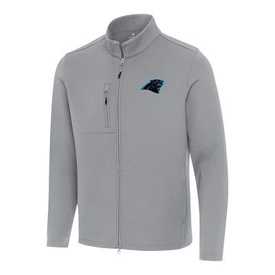 Men's Antigua Gray Carolina Panthers Objection Full-Zip Jacket