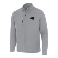 Men's Antigua Gray Carolina Panthers Objection Full-Zip Jacket