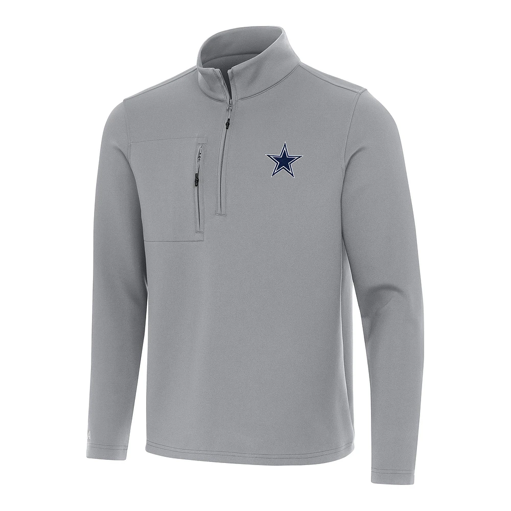Men's Antigua Gray Dallas Cowboys Insider Quarter-Zip Pullover Top