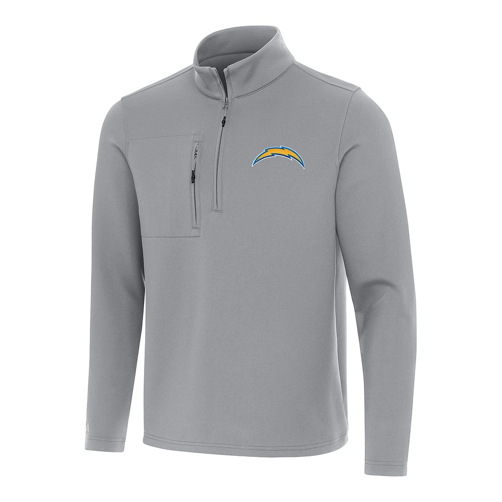 Men's Antigua Gray Los Angeles Chargers Insider Quarter-Zip Pullover Top