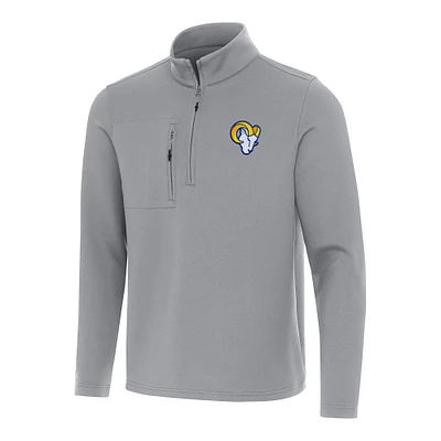 Men's Antigua Gray Los Angeles Rams Insider Quarter-Zip Pullover Top