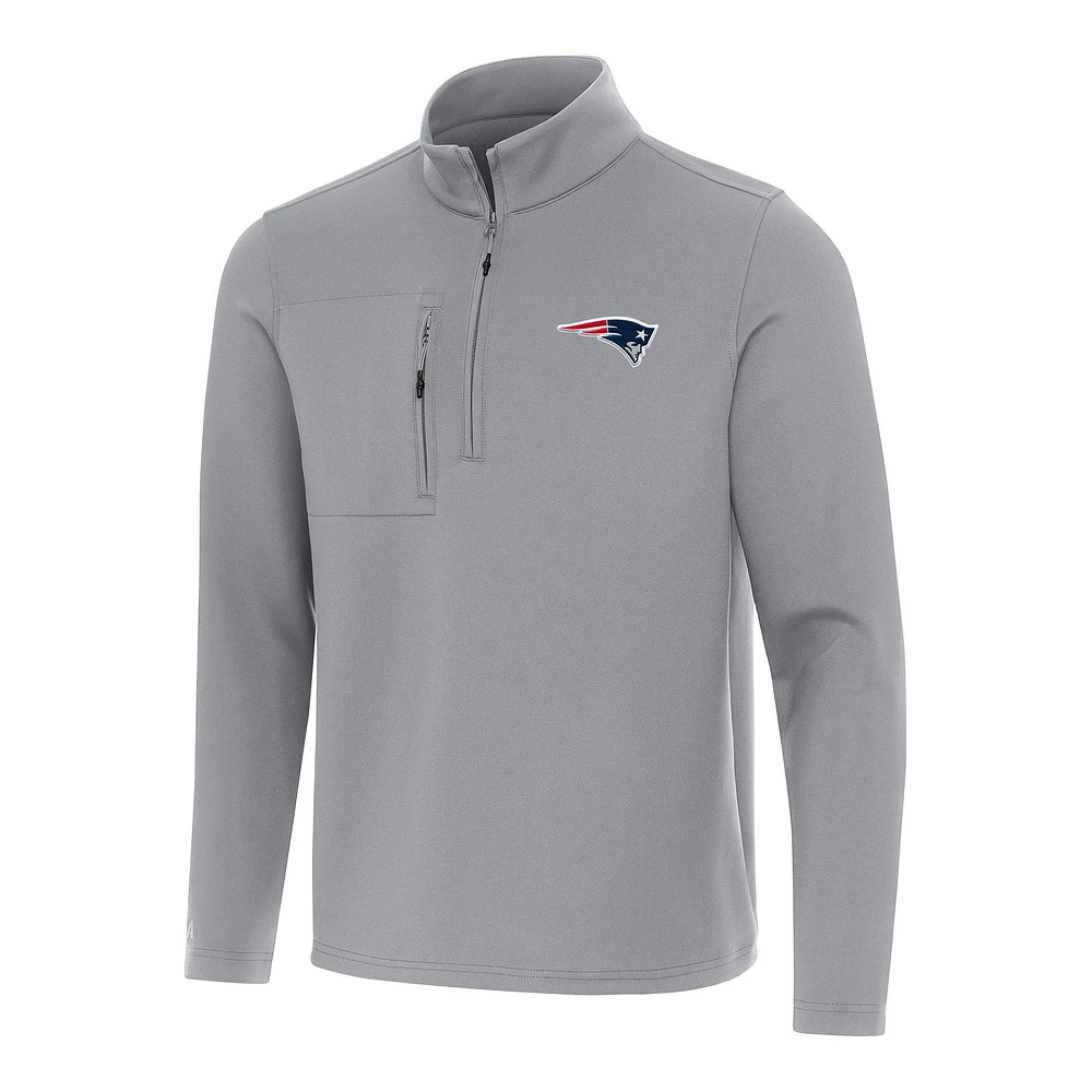 Men's Antigua Gray New England Patriots Insider Quarter-Zip Pullover Top
