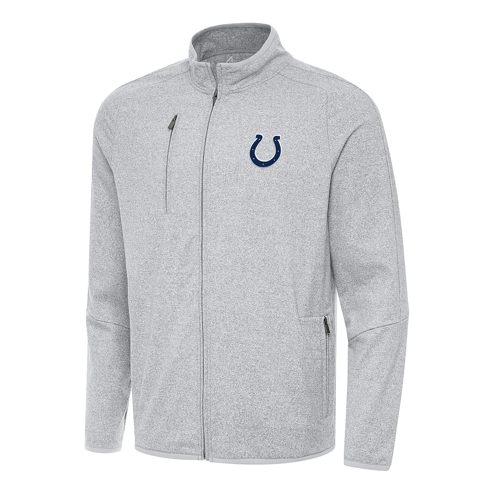 Men's Antigua Heather Gray Indianapolis Colts Hold-Up Tri-Blend Full-Zip Jacket
