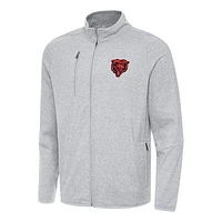Men's Antigua Heather Gray Chicago Bears Bear Logo Hold-Up Tri-Blend Full-Zip Jacket