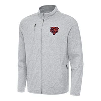 Men's Antigua Heather Gray Chicago Bears Bear Logo Hold-Up Tri-Blend Full-Zip Jacket