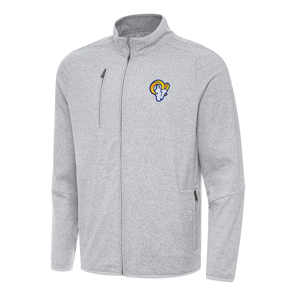 Men's Antigua Heather Gray Los Angeles Rams Hold-Up Tri-Blend Full-Zip Jacket